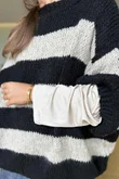  Big Softie Block Stripe Cap Sleeve Knit Top Black /15=